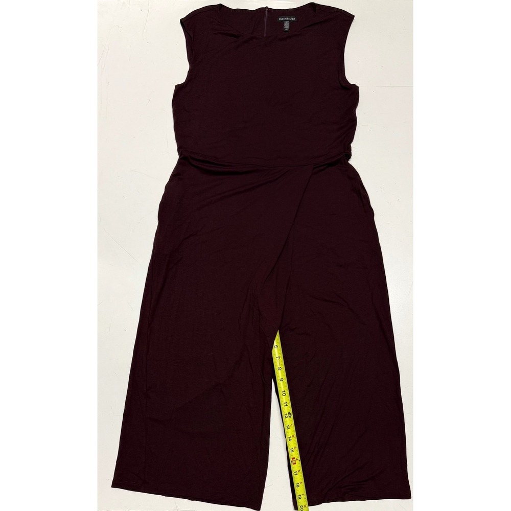 Eileen Fisher Plum Burgundy Jersey Knit Sleeveless Wide Leg Jumpsuit Petite S